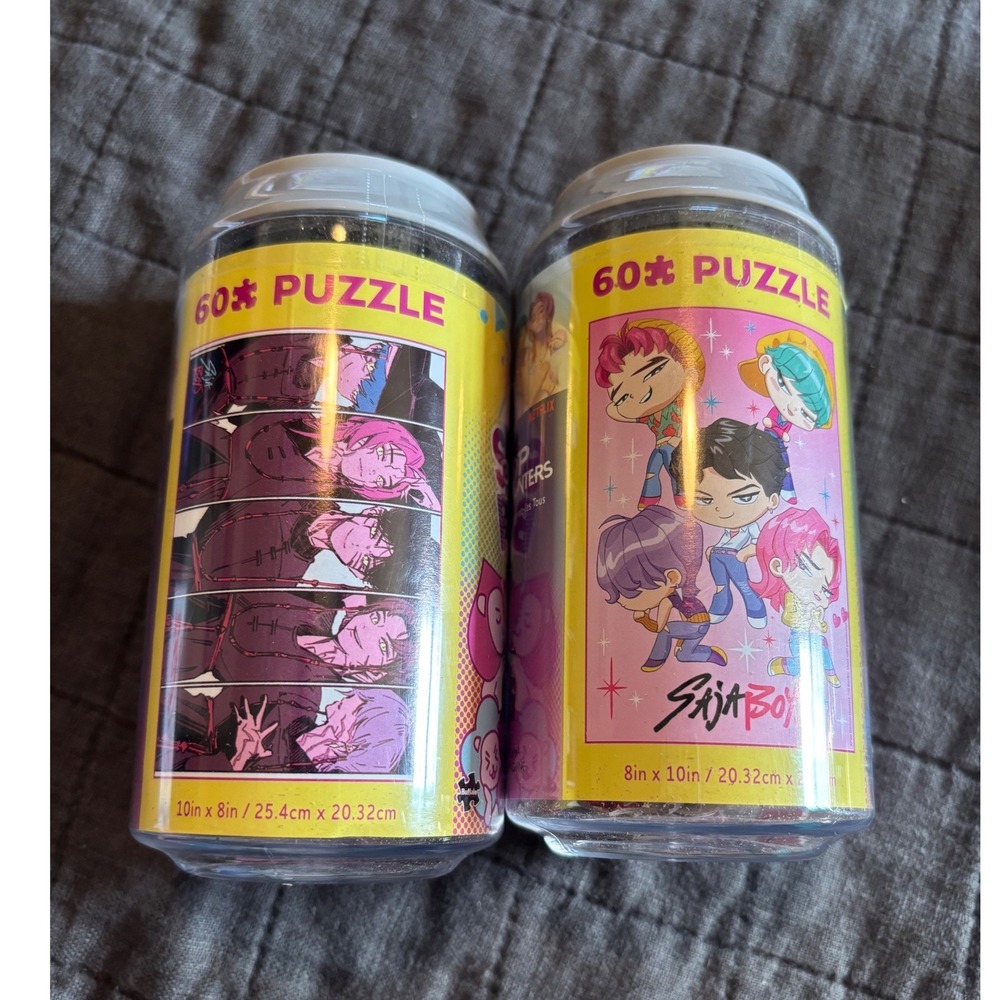 KPop Demon Hunters Saja Boys 60 Piece Soda Can Puzzle Set of 2 Chibi & Demon